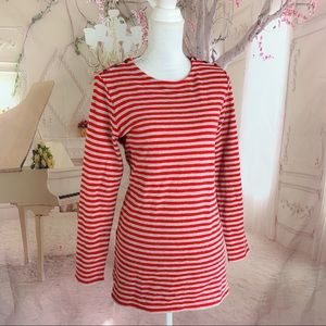 NEW J Jill Red Button Shoulder Striped Blouse